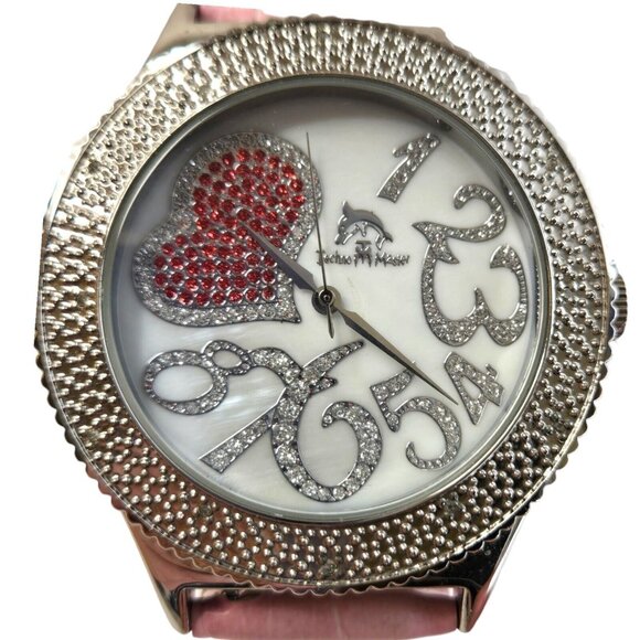 Techno Master Womens Pink Heart Diamond Dial Pink Leather Band Watch TM2135 Rare - Picture 3 of 10